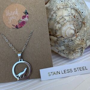 Wolf Necklace Stainless Steel Howling At The Moon 17 In. Chain Round Pendant NWT